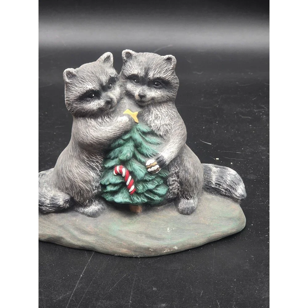 Penrose Cute Raccoons With Christmas Tree Figurine